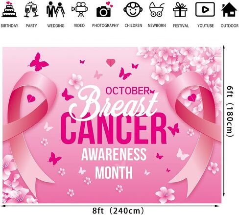 Breast Cancer Awareness Backdrop Pink Ribbon Banner October Caring Day Photography Background Breast Cancer Month Charity Activities Party Decorations Background (6x4ft(70x40inch)) in Kuwait