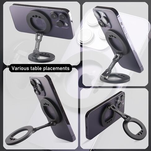 Double Magnetic Ring Phone Holder,Attach Your Phone to Iron Object,1/4" Screw Hole,Magnetic Phone Stand Compatiable with iPhone 16 15 14 13 12 Pro Max Series Magsafe Case (MS-01-Black) in Saudi Arabia