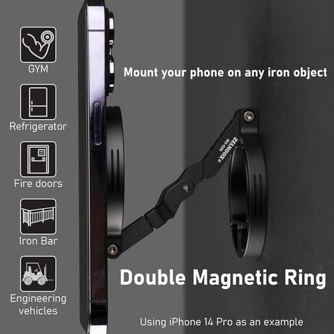 Double Magnetic Ring Phone Holder,Attach Your Phone to Iron Object,1/4" Screw Hole,Magnetic Phone Stand Compatiable with iPhone 16 15 14 13 12 Pro Max Series Magsafe Case (MS-01-Black) in Kuwait