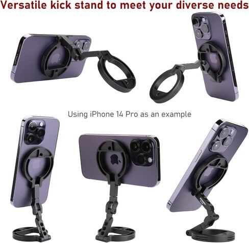 Double Magnetic Ring Phone Holder,Attach Your Phone to Iron Object,1/4" Screw Hole,Magnetic Phone Stand Compatiable with iPhone 16 15 14 13 12 Pro Max Series Magsafe Case (MS-01-Black) in Kuwait