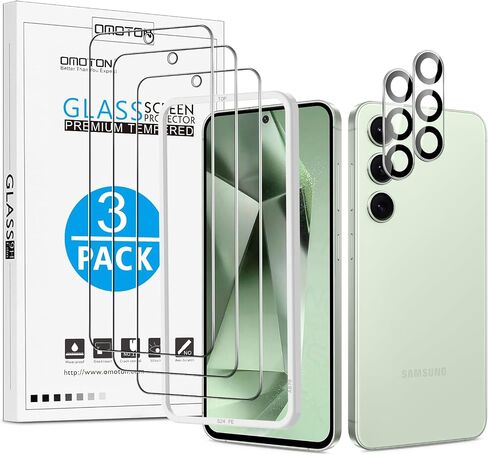 OMOTON 3+2 Pack Screen Protector and Camera Lens Protector for Samsung Galaxy S24 FE, Anti Scratch, Bubble Free,Tempered Glass Screen Protector in Kuwait