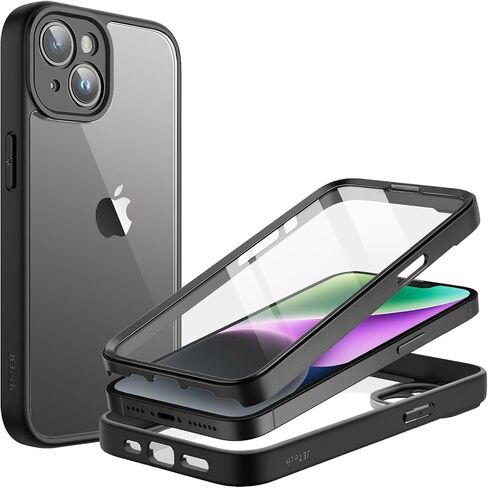JETech Case for iPhone 14 Plus 6.7-Inch with Built-in Screen Protector Anti-Scratch, 360 Degree Full Body Rugged Phone Cover Clear Back (Black) in Saudi Arabia