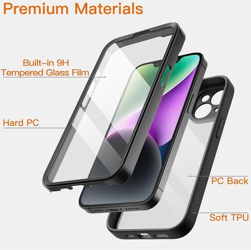 JETech Case for iPhone 14 Plus 6.7-Inch with Built-in Screen Protector Anti-Scratch, 360 Degree Full Body Rugged Phone Cover Clear Back (Black) in Saudi Arabia
