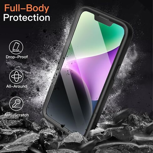 JETech Case for iPhone 14 Plus 6.7-Inch with Built-in Screen Protector Anti-Scratch, 360 Degree Full Body Rugged Phone Cover Clear Back (Black) in Saudi Arabia