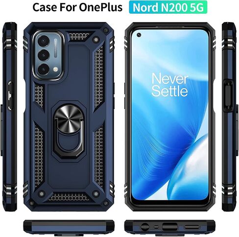 لحافظة OnePlus Nord N200 5G، مع واقي شاشة، [درجة عسكرية] 16 قدم. غطاء حماية تم اختباره من السقوط مع مسند مغناطيسي مثبت في السيارة لهاتف OnePlus Nord N200 5G، أزرق in Kuwait
