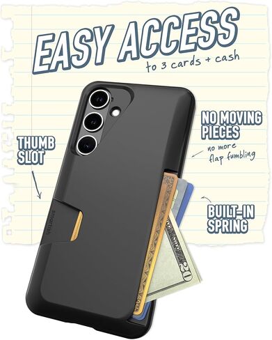 حافظة محفظة Smartish Galaxy S24 Plus - Wallet Slayer Vol. 1 [رفيع + واقي] حامل بطاقة الائتمان - غطاء فتحة بطاقة مخفية تم اختباره عند السقوط متوافق مع هاتف Samsung Galaxy S24+ - Black Tie Affair in Kuwait