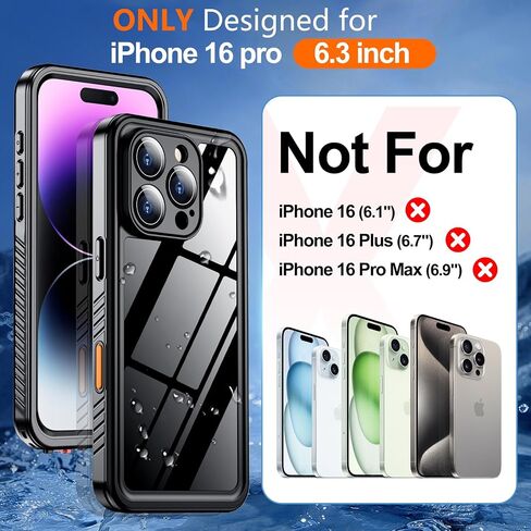 Hualele for iPhone 16 Pro Max Case Waterproof, [12FT Military-Grade Drop Protection] [IP68 Water Resistance] Full Body Heavy Duty Rugged 360 Protective iPhone 16 Pro Max Case 6.9 Inch Black in Saudi Arabia