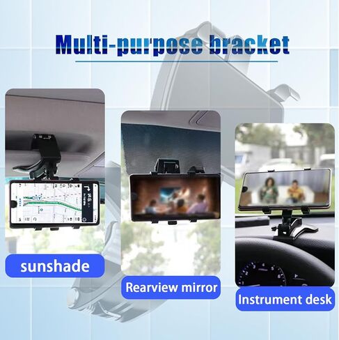 حامل هاتف للسيارة قطعة واحدة، حامل هاتف متعدد الوظائف يدور 360 درجة وقابل للتعديل على لوحة قيادة السيارة، ملحقات مشبك زنبركي للهواتف الذكية المتينة المقاومة للماء للمنزل والشاحنات وسيارات الدفع الرباعي (أسود) in Kuwait