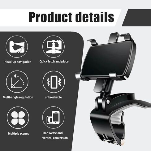 حامل هاتف للسيارة قطعة واحدة، حامل هاتف متعدد الوظائف يدور 360 درجة وقابل للتعديل على لوحة قيادة السيارة، ملحقات مشبك زنبركي للهواتف الذكية المتينة المقاومة للماء للمنزل والشاحنات وسيارات الدفع الرباعي (أسود) in Kuwait