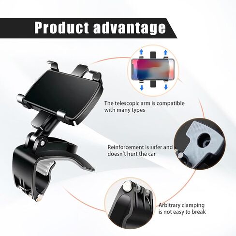 حامل هاتف للسيارة قطعة واحدة، حامل هاتف متعدد الوظائف يدور 360 درجة وقابل للتعديل على لوحة قيادة السيارة، ملحقات مشبك زنبركي للهواتف الذكية المتينة المقاومة للماء للمنزل والشاحنات وسيارات الدفع الرباعي (أسود) in Kuwait