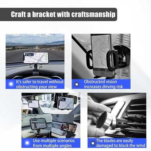 حامل هاتف للسيارة قطعة واحدة، حامل هاتف متعدد الوظائف يدور 360 درجة وقابل للتعديل على لوحة قيادة السيارة، ملحقات مشبك زنبركي للهواتف الذكية المتينة المقاومة للماء للمنزل والشاحنات وسيارات الدفع الرباعي (أسود) in Kuwait