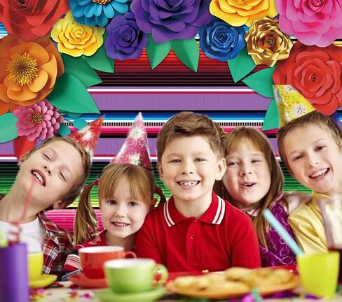 Mexican Fiesta Theme Party Striped Cinco De Mayo Paper Flowers Background Decoration Photobooth Props Cake Table Banner 82x60in in Saudi Arabia