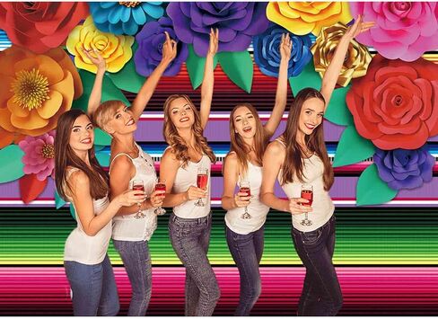 Mexican Fiesta Theme Party Striped Cinco De Mayo Paper Flowers Background Decoration Photobooth Props Cake Table Banner 82x60in in Saudi Arabia