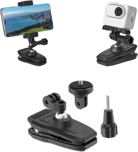 حامل مغناطيسي برأس كروي 360 درجة، حامل بمشبك على الظهر متوافق مع GoPro Hero 11 10 9 8 7 6 5، مشبك حزام الكتف لـ Insta360 X2 X3 RS GO2، لـ DJI Action 2 3 ومعظم كاميرات الحركة in Kuwait