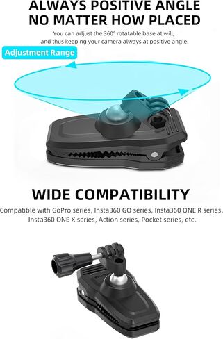 حامل مغناطيسي برأس كروي 360 درجة، حامل بمشبك على الظهر متوافق مع GoPro Hero 11 10 9 8 7 6 5، مشبك حزام الكتف لـ Insta360 X2 X3 RS GO2، لـ DJI Action 2 3 ومعظم كاميرات الحركة in Kuwait