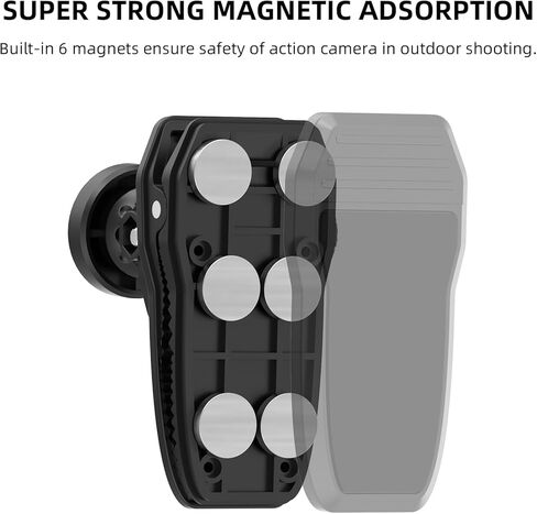 حامل مغناطيسي برأس كروي 360 درجة، حامل بمشبك على الظهر متوافق مع GoPro Hero 11 10 9 8 7 6 5، مشبك حزام الكتف لـ Insta360 X2 X3 RS GO2، لـ DJI Action 2 3 ومعظم كاميرات الحركة in Kuwait