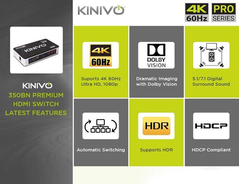 محول Kinivo HDMI مع مستخرج الصوت 560BNT (محور إخراج 5 في 1، منفذ صوت بصري Toslink، SPDIF، محول 4K 60 هرتز، 18 جيجابت في الثانية، جهاز تحكم عن بعد بالأشعة تحت الحمراء) - متوافق مع وحدة تحكم الألعاب، تلفزيون الكابل، الكمبيوتر الشخصي، Dolby Digital in Saudi Arabia