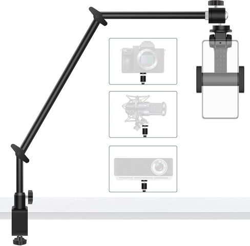 Webcam Stand Camera Mount with Phone Holder,Overhead Camera Mount Desk Stand,C Stand with Boom Arm Tabletop Photography Videography Live Stream Table clamp Mount (Type1) in Saudi Arabia