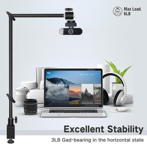 Webcam Stand Camera Mount with Phone Holder,Overhead Camera Mount Desk Stand,C Stand with Boom Arm Tabletop Photography Videography Live Stream Table clamp Mount (Type1) in Saudi Arabia
