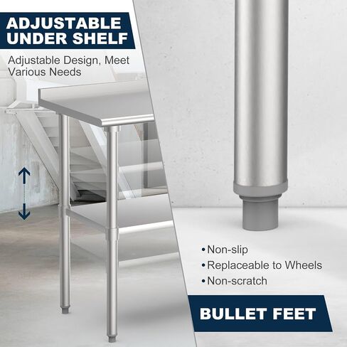 YBLFDY Stainless Steel Table with Wheels 36x24 Inches, NSF Stainless Steel Prep Table for Kitchen, Stainless Steel Work Table for Garage Workshop and Hotel in Saudi Arabia
