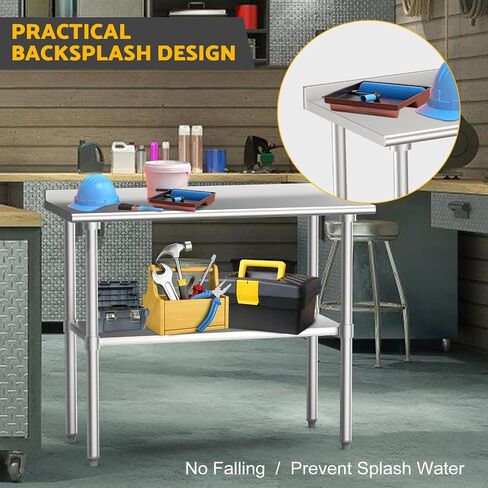 YBLFDY Stainless Steel Table with Wheels 36x24 Inches, NSF Stainless Steel Prep Table for Kitchen, Stainless Steel Work Table for Garage Workshop and Hotel in Saudi Arabia