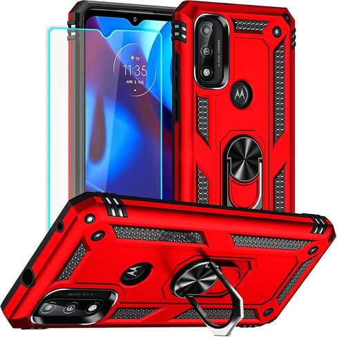 for Moto G Pure Phone Case, Moto G Power 2022 Case with HD Screen Protector, Military Grade Protective Cases with Ring for Moto G Pure (Red) in Saudi Arabia