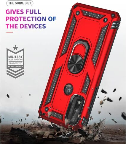 for Moto G Pure Phone Case, Moto G Power 2022 Case with HD Screen Protector, Military Grade Protective Cases with Ring for Moto G Pure (Red) in Saudi Arabia