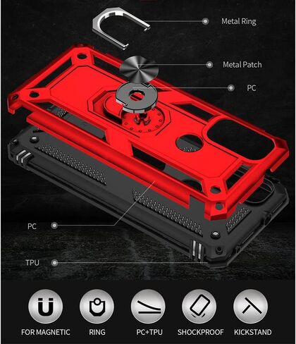for Moto G Pure Phone Case, Moto G Power 2022 Case with HD Screen Protector, Military Grade Protective Cases with Ring for Moto G Pure (Red) in Saudi Arabia
