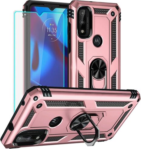 for Moto G Pure Phone Case, Moto G Power 2022 Case with HD Screen Protector, Military Grade Protective Cases with Ring for Moto G Pure (Red) in Saudi Arabia