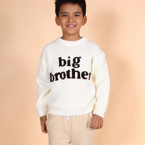 Big Brother Sweater Toddler Boy Letter Embroidery Knit Sweater Baby Crewneck Knitted Sweatshirt Fall Winter Warm Top in Kuwait