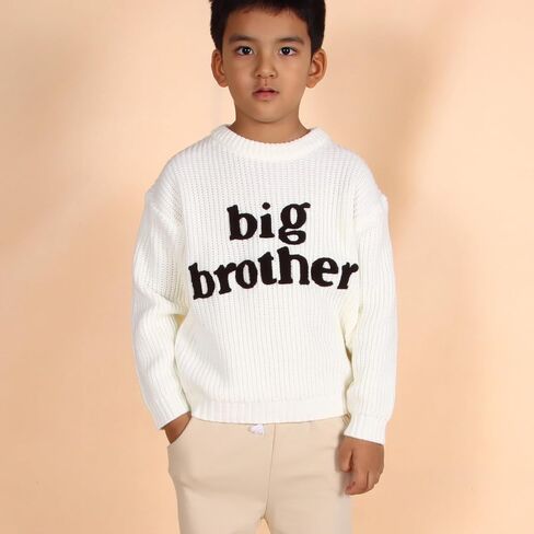 Big Brother Sweater Toddler Boy Letter Embroidery Knit Sweater Baby Crewneck Knitted Sweatshirt Fall Winter Warm Top in Kuwait