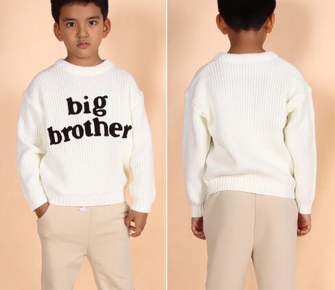 Big Brother Sweater Toddler Boy Letter Embroidery Knit Sweater Baby Crewneck Knitted Sweatshirt Fall Winter Warm Top in Kuwait
