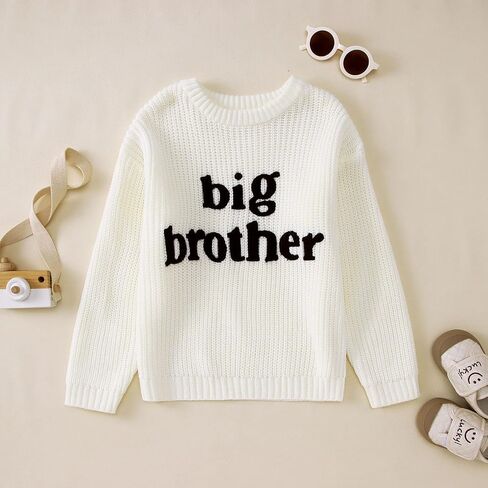 Big Brother Sweater Toddler Boy Letter Embroidery Knit Sweater Baby Crewneck Knitted Sweatshirt Fall Winter Warm Top in Kuwait