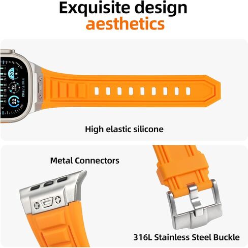 Sports Rugged Silicone Rubber Band for Apple Watch Ultra 2 Band 49mm 45mm 44mm 42mm,Durable Metal Connector with Butterfly Buckle Band, Compatible for iWatch Ultra Series 9 8 7 6 5 4 3 2 1 SE in Saudi Arabia