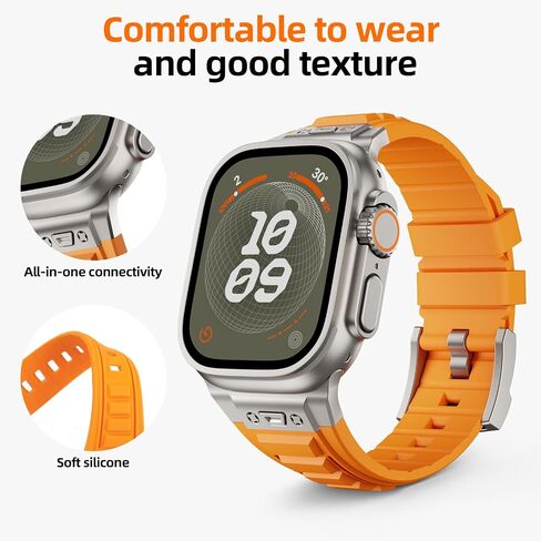 Sports Rugged Silicone Rubber Band for Apple Watch Ultra 2 Band 49mm 45mm 44mm 42mm,Durable Metal Connector with Butterfly Buckle Band, Compatible for iWatch Ultra Series 9 8 7 6 5 4 3 2 1 SE in Saudi Arabia