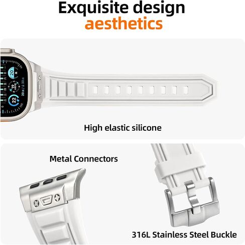 Sports Rugged Silicone Rubber Band for Apple Watch Ultra 2 Band 49mm 45mm 44mm 42mm,Durable Metal Connector with Butterfly Buckle Band, Compatible for iWatch Ultra Series 9 8 7 6 5 4 3 2 1 SE in Saudi Arabia