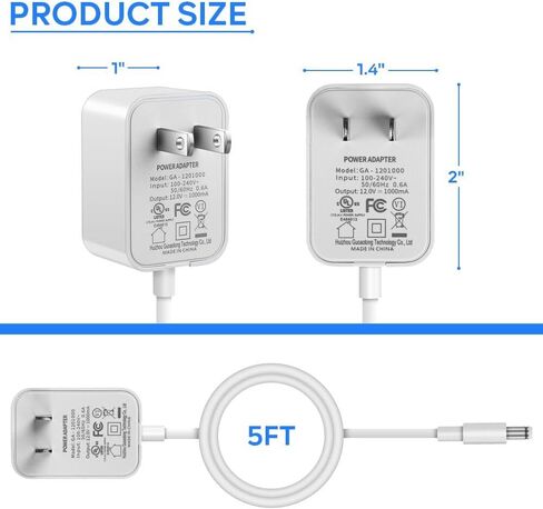 12V 1A Power Supply 100V~240V AC to DC Adapter 5.5 x 2.1mm & 2.5mm for 12volt 100mA 200mA 300mA 400mA 500mA 600mA 800mA 900mA 1000mA Equipment, 5ft Cord (White 2 Pack) in Saudi Arabia