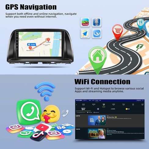 2G + 32G راديو السيارة ستيريو لمازدا CX5 CX-5 2013-2016 مع Carplay اللاسلكي Android Auto Android 13 راديو 9 بوصة شاشة تعمل باللمس ستيريو السيارة مع بلوتوث نظام تحديد المواقع والملاحة WiFi FM وحدة الرأس مع كاميرا احتياطية in Saudi Arabia