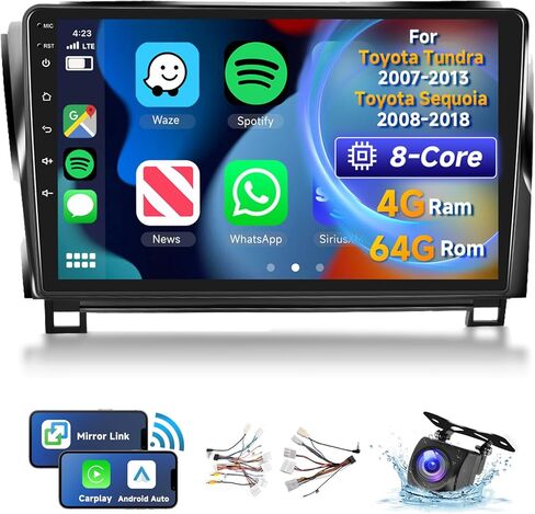 [8 CORE 4G+64G] Car Radio for Toyota Tundra 2007-2013 & Toyota Sequoia 2008-2018 with Wireless Carplay/Android Auto, 10.1 Inch Android 13 Car Stereo, Bluetooth, GPS, WiFi, SWC, Backup Camera in Kuwait