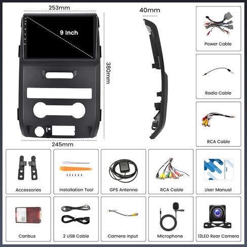 UNITOPSCI 2G+64G for Ford F150 F-150 2009-2012 راديو Android Car Stereo Wireless Apple CarPlay Android Auto Bluetooth GPS Navigation 9 بوصة HD شاشة تعمل باللمس HiFi FM/RDS WiFi SWC USB+AHD كاميرا احتياطية ميكروفون in Saudi Arabia