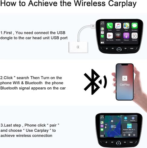 محول Doohoeek Carplay اللاسلكي من Factory Wired Carplay لأجهزة iPhone، محول لاسلكي لـ Apple Carplay قم بتوصيل iPhone إلى Carplay للسيارات من 2015 وiOS 10 أو أحدث، أبيض in Kuwait