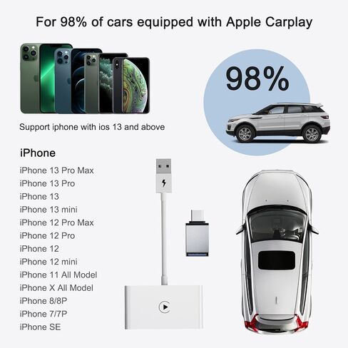 محول Doohoeek Carplay اللاسلكي من Factory Wired Carplay لأجهزة iPhone، محول لاسلكي لـ Apple Carplay قم بتوصيل iPhone إلى Carplay للسيارات من 2015 وiOS 10 أو أحدث، أبيض in Kuwait