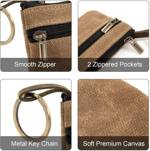 محفظة عملات معدنية، محفظة صغيرة للتغيير، حقيبة عملات قماشية مع سلسلة مفاتيح، حقيبة محفظة صغيرة لمفتاح تغيير النقود، حقيبة نقود، محفظة سلسلة مفاتيح (قهوة) in Kuwait