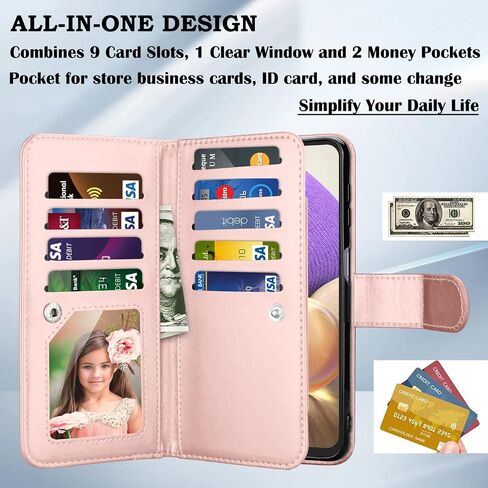 Takfox for Samsung Galaxy A32 5G Case, Galaxy A32 5G Wallet Case, PU Leather with Credit Card Holder Slots Folio Flip Cover Magnetic Detachable Phone Case & Lanyard Kickstand for A32 5G [Rose Gold] in Saudi Arabia