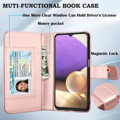 Takfox for Samsung Galaxy A32 5G Case, Galaxy A32 5G Wallet Case, PU Leather with Credit Card Holder Slots Folio Flip Cover Magnetic Detachable Phone Case & Lanyard Kickstand for A32 5G [Rose Gold] in Saudi Arabia