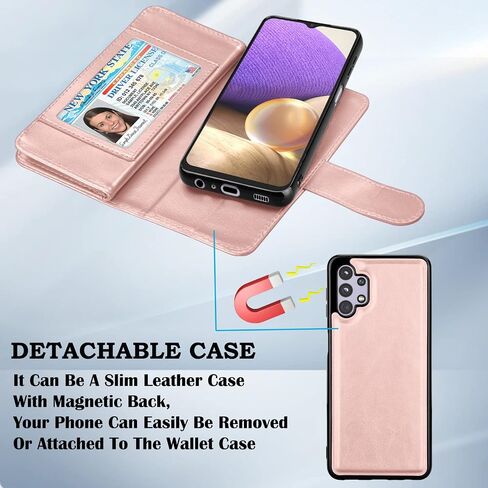 Takfox for Samsung Galaxy A32 5G Case, Galaxy A32 5G Wallet Case, PU Leather with Credit Card Holder Slots Folio Flip Cover Magnetic Detachable Phone Case & Lanyard Kickstand for A32 5G [Rose Gold] in Saudi Arabia