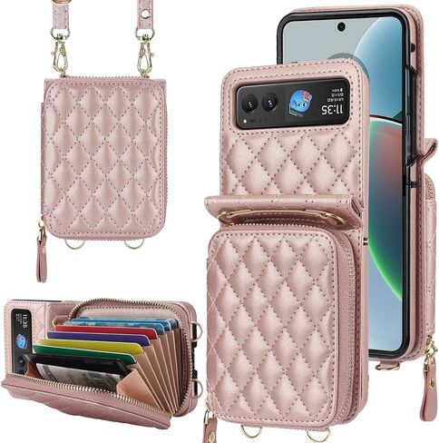 حافظة محفظة لهاتف Motorola Moto Razr 2023 [لا تناسب Razr Plus 2023]، [حجب RFID] حافظة هاتف Moto Razr 2023 مع حزام كروس للنساء والفتيات من الجلد Motorola Razr 2023 حافظة محفظة باللون الذهبي الوردي in Kuwait
