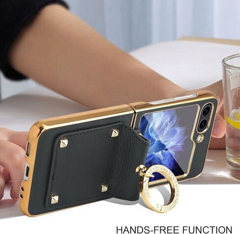 Case for Samsung Galaxy Z Flip 5 with Ring, Luxurious Beauty Faux Leather Plating Frame Small Screen Protection Shock Resistant Scratch Proof Hard Case (Purple) in Saudi Arabia