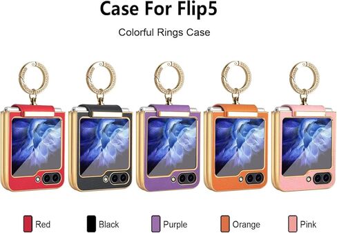 Case for Samsung Galaxy Z Flip 5 with Ring, Luxurious Beauty Faux Leather Plating Frame Small Screen Protection Shock Resistant Scratch Proof Hard Case (Purple) in Saudi Arabia
