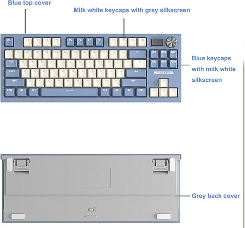 Tri-Mode Bluetooth Wireless hot swappable Mechanical Keyboard with Display and rotatable Control Buttons. 84 Series Keyboard, Full Key plushless, Customized by Macro Lighting Effects.(Blue) in Saudi Arabia
